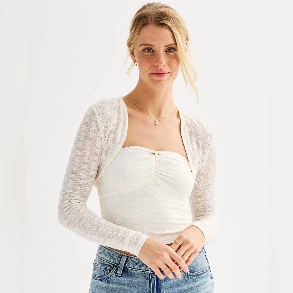 Sugar Moon 2-pc Juniors Y2K Style Lace Tube Top & Cardigan Shell Set Size Medium